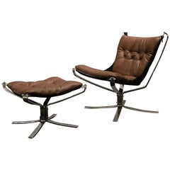 Vintage Chrome Low-Back Falcon Chair and Ottoman