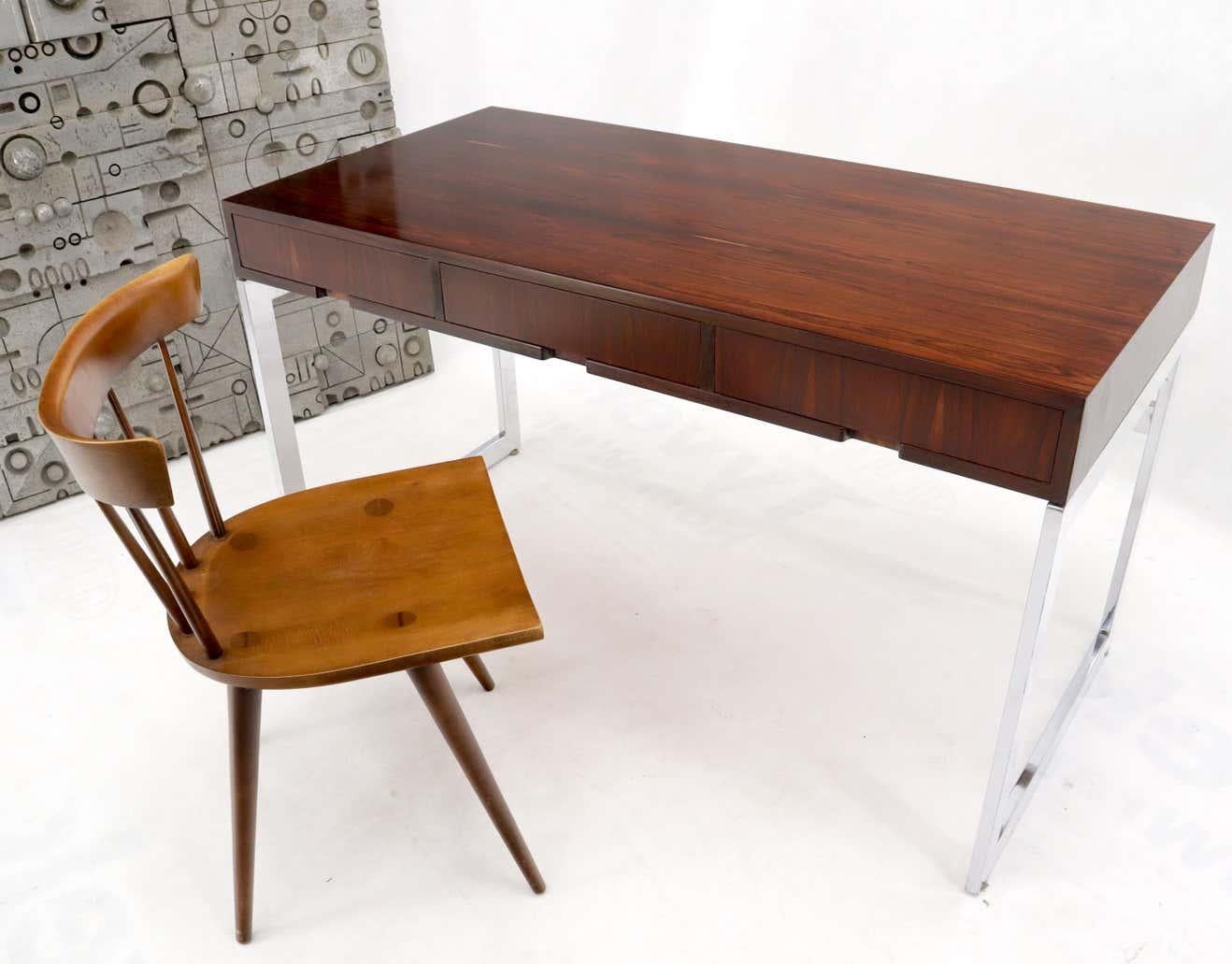 Mid-Century Modern rosewood and chrome low profile console desk or writing table attributed to Milo Baughman.