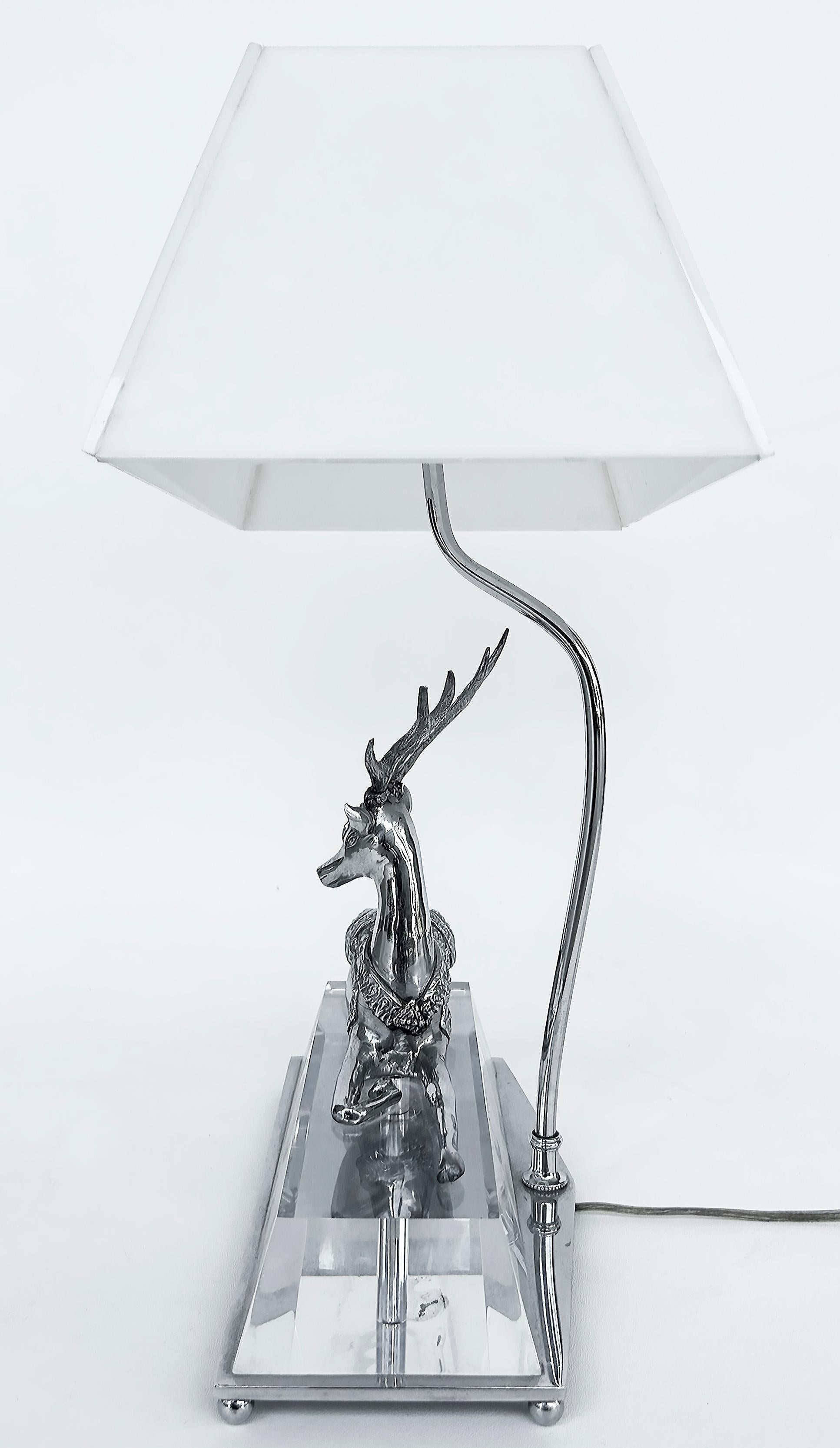Chrome, Lucite, Acrylic Stag Table Lamp, Maitland Smith Attributed For Sale 5