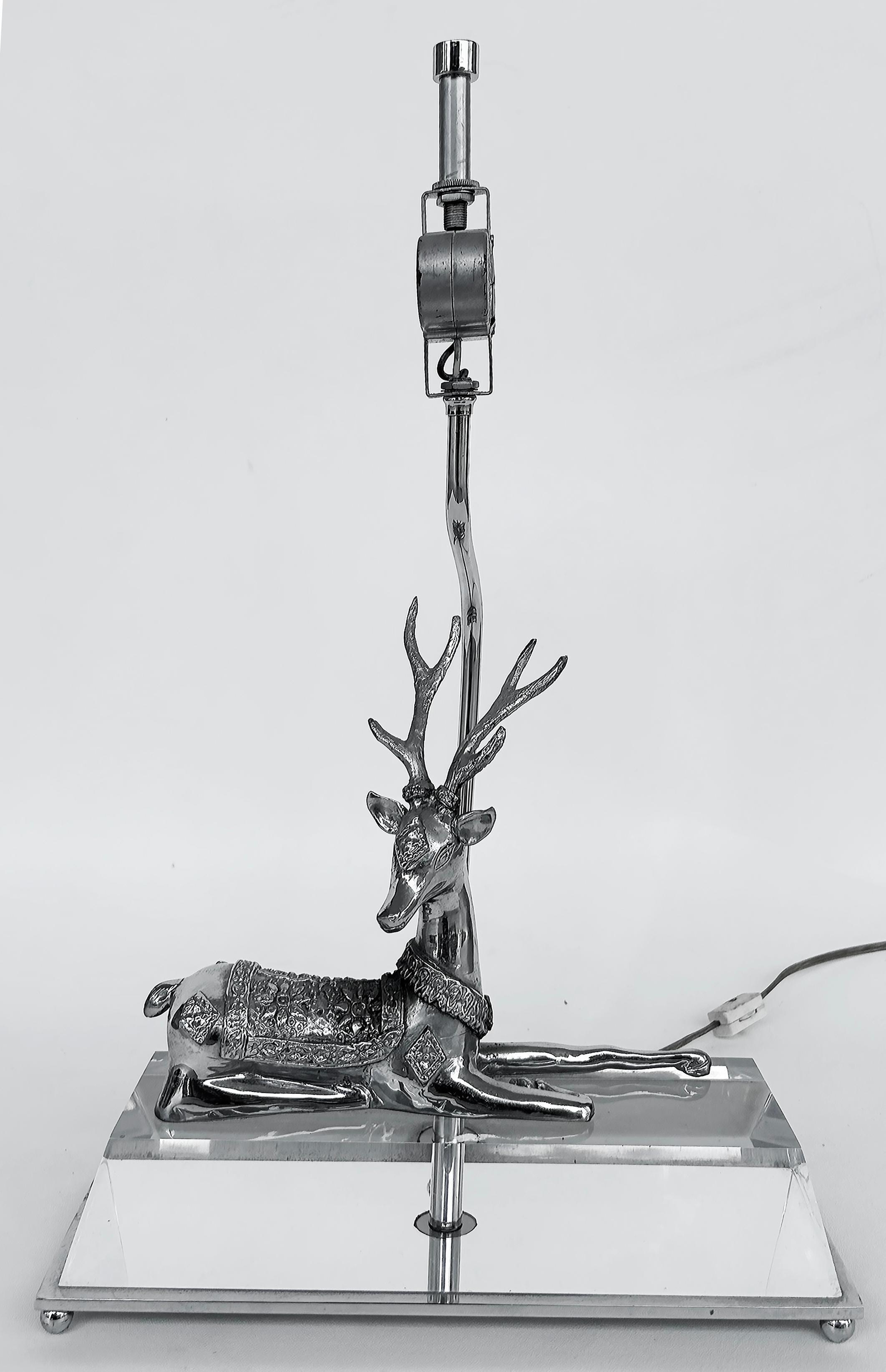 Chrome, Lucite, Acrylic Stag Table Lamp, Maitland Smith Attributed For Sale 7