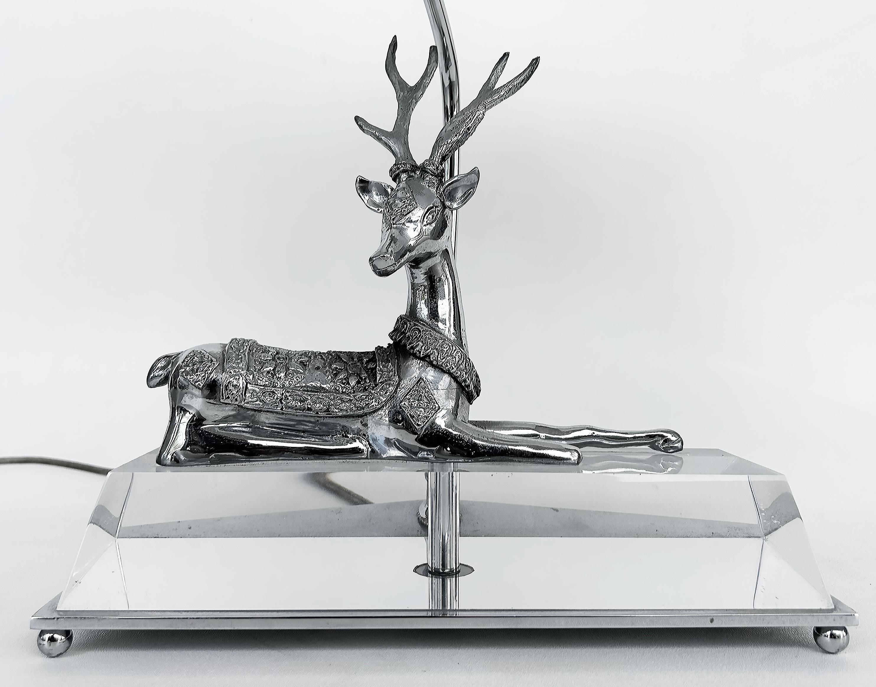 Chrome, Lucite, Acrylic Stag Table Lamp, Maitland Smith Attributed For Sale 2