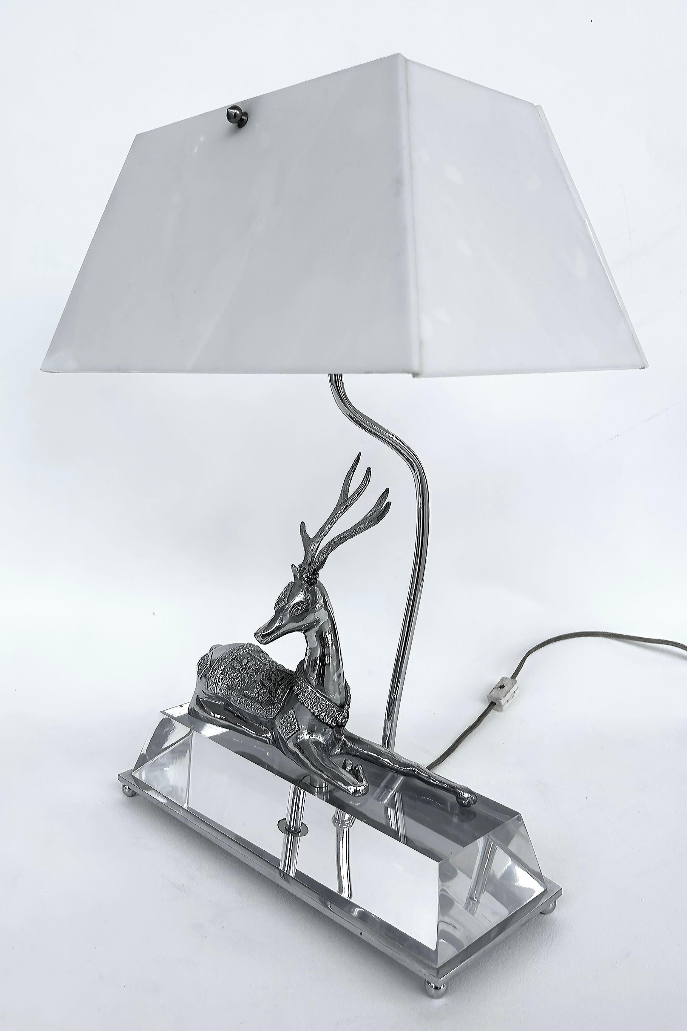 Chrome, Lucite, Acrylic Stag Table Lamp, Maitland Smith Attributed For Sale 3