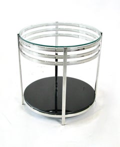 Chrome machine age style round side table with glass top