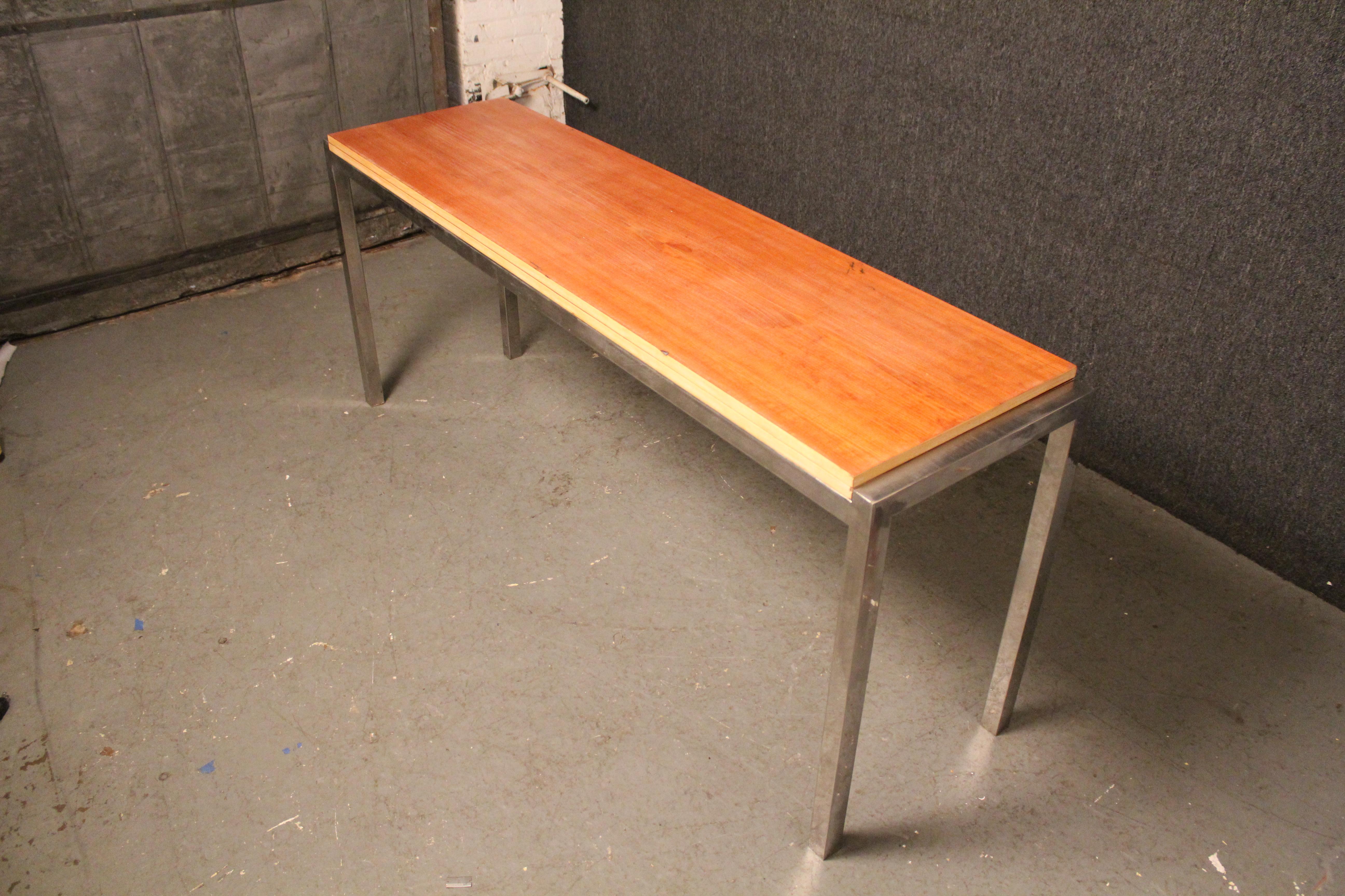German Chrome & Maple Flip-Top Dining Hall Table by Wilhelm Renz For Sale