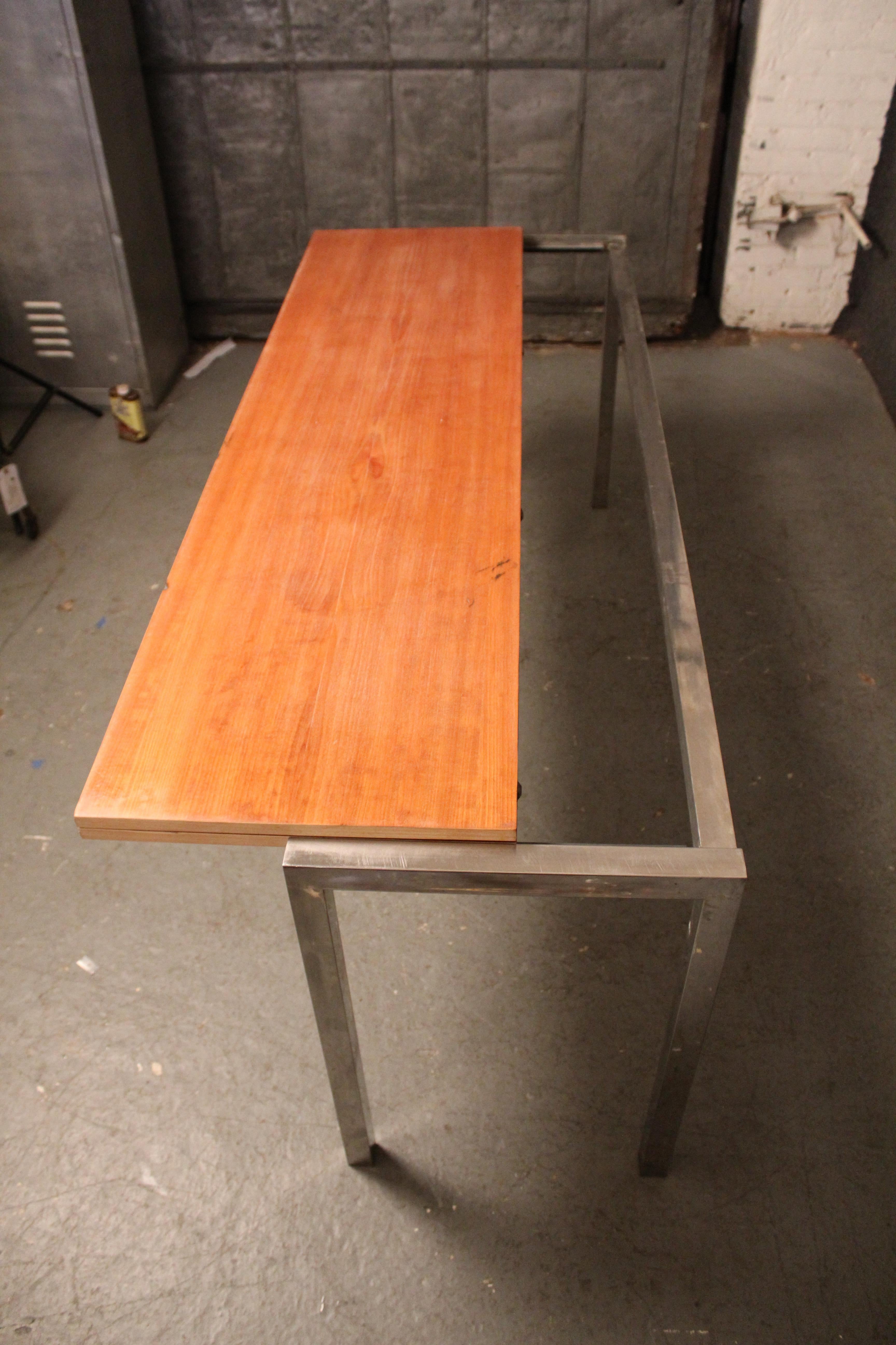 Chrome & Maple Flip-Top Dining Hall Table by Wilhelm Renz In Good Condition For Sale In Brooklyn, NY