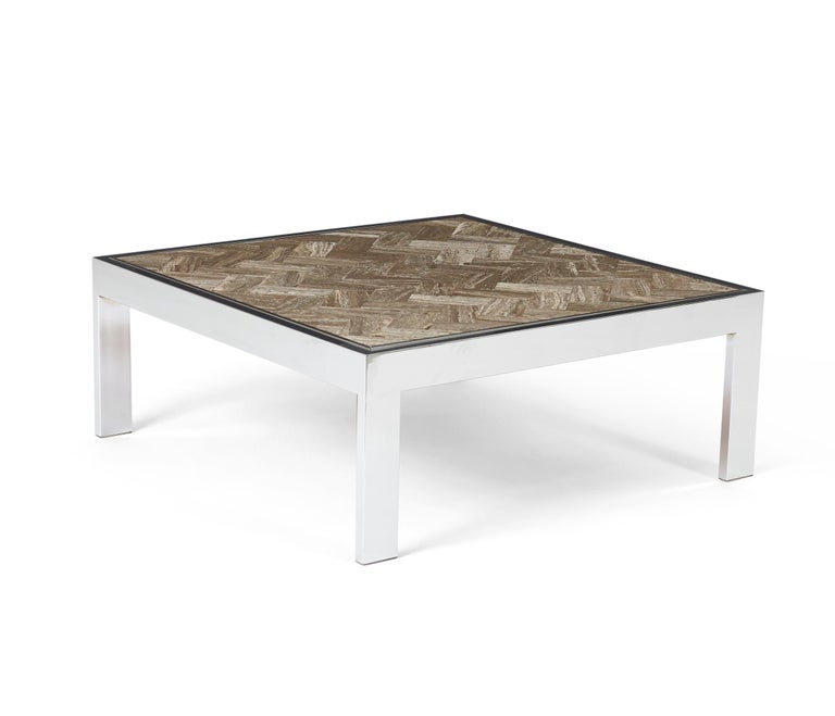 Late 20th Century Chrome and Marble Cocktail Table, Leon Rosen for Pace For Sale