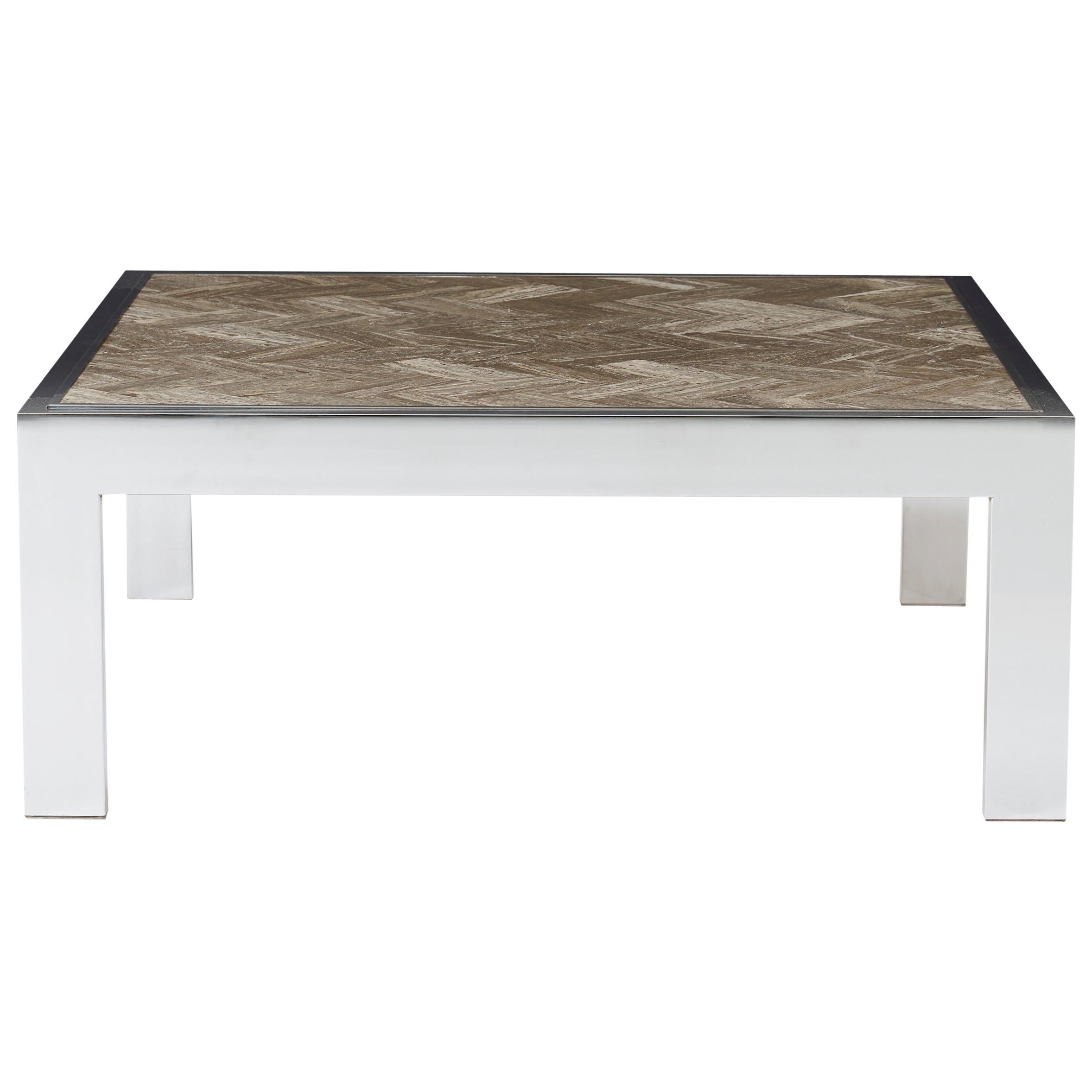 Chrome and Marble Cocktail Table, Leon Rosen for Pace For Sale