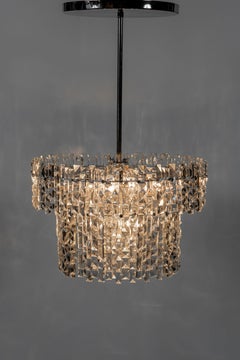 Chrome Metal and Crystal Glass Chandelier, Austria, circa 1960