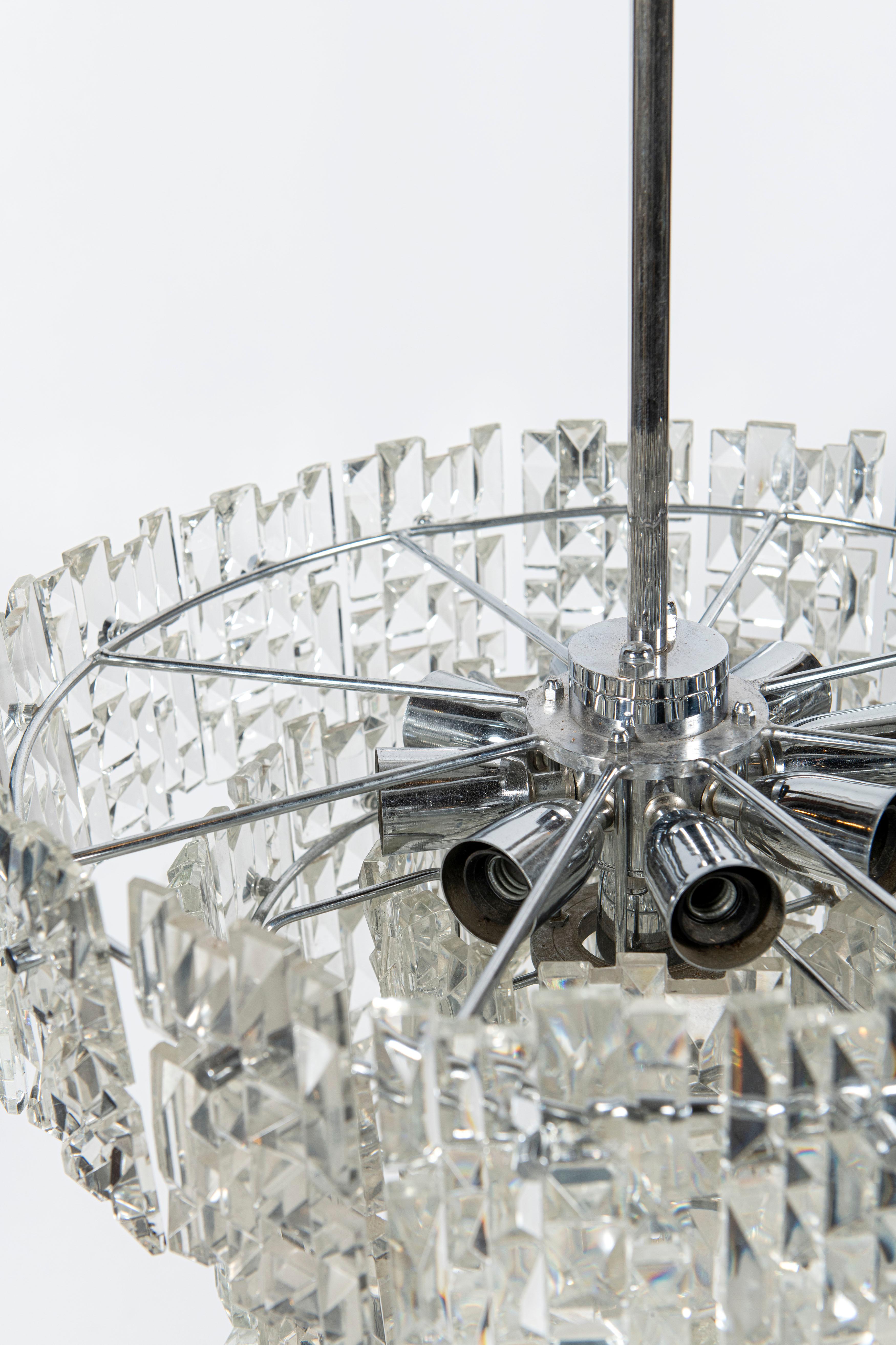 Chrome Metal and Crystal Glass Chandelier, Austria, circa 1960 In Good Condition For Sale In Buenos Aires, Buenos Aires