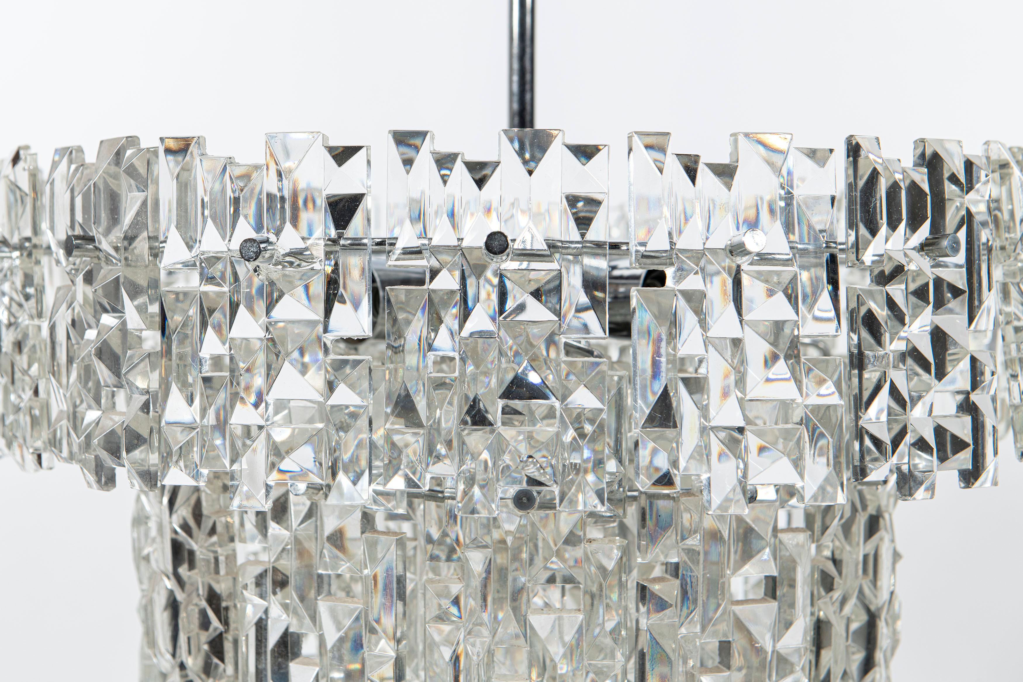 Mid-20th Century Chrome Metal and Crystal Glass Chandelier, Austria, circa 1960 For Sale