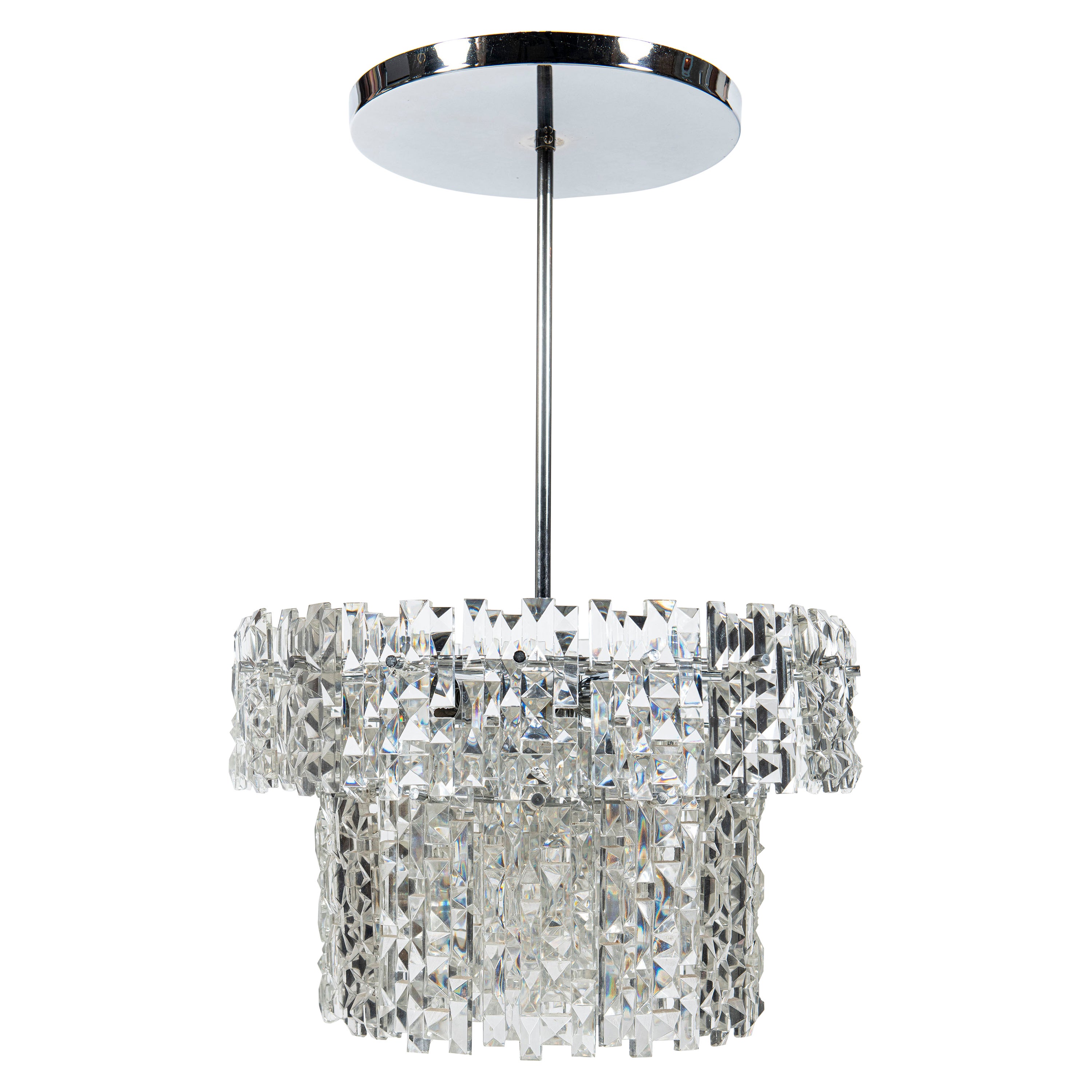 Lampadario in metallo cromato e vetro di cristallo, Austria, circa 1960