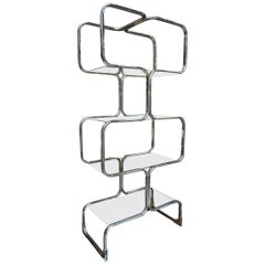 Chrome Metal and Glass Shelf circa 1970 by Tricom Italie