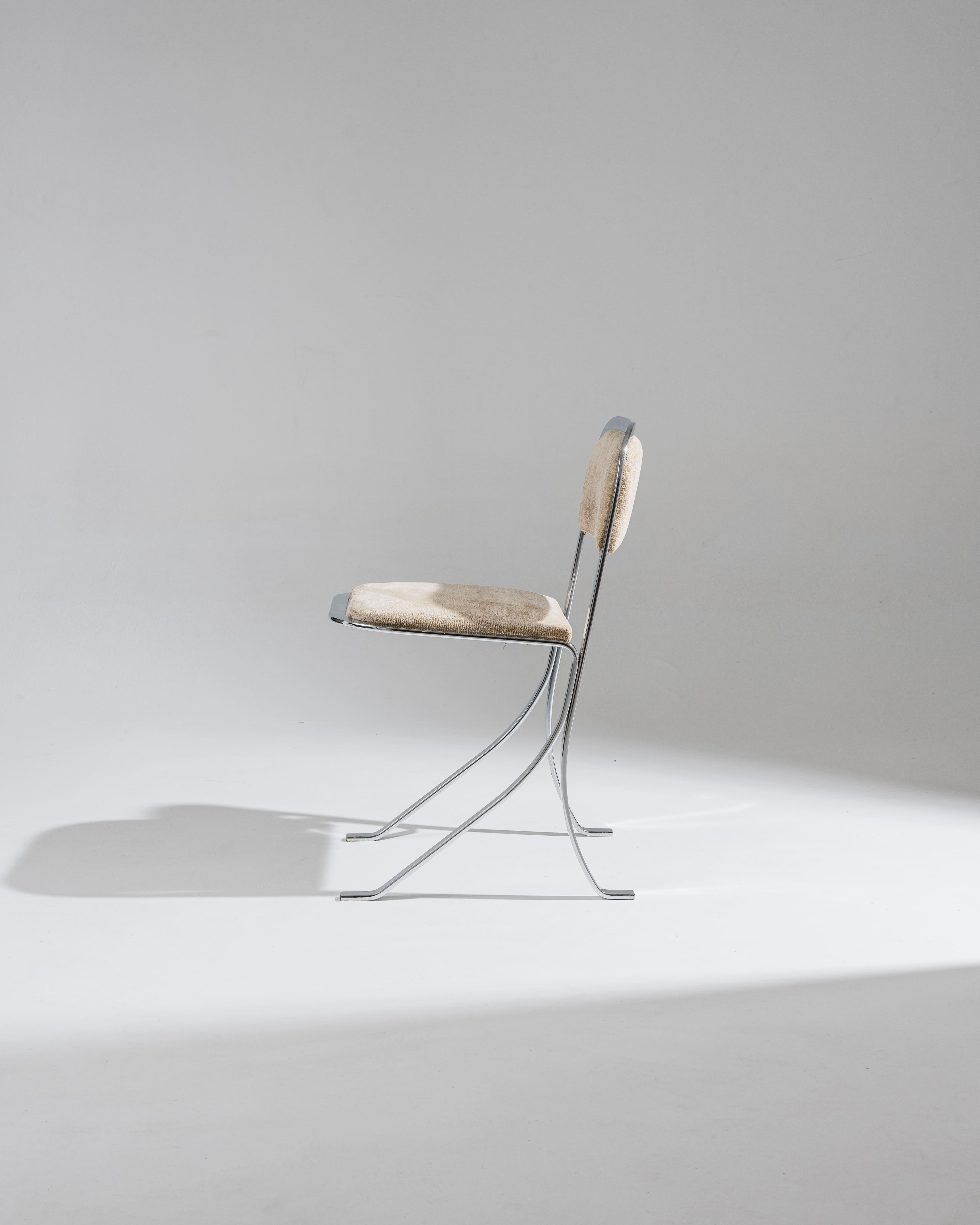 Mid-Century moderno Sedia in metallo cromato e velluto, anni '70 in vendita