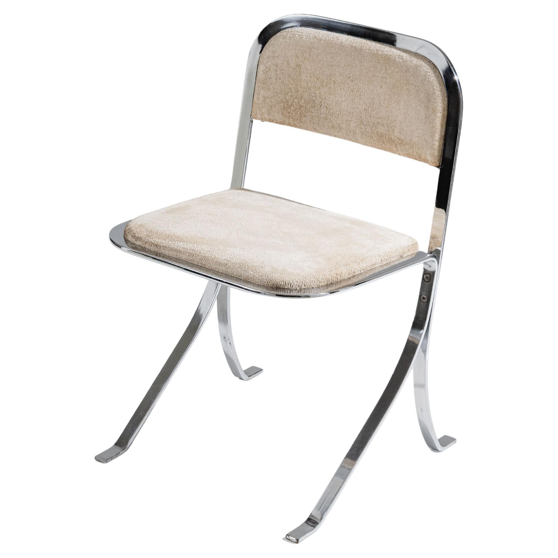 Sedia in metallo cromato e velluto, anni '70