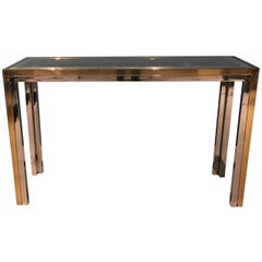 Chrome Metal Console with Smoked Glass Top