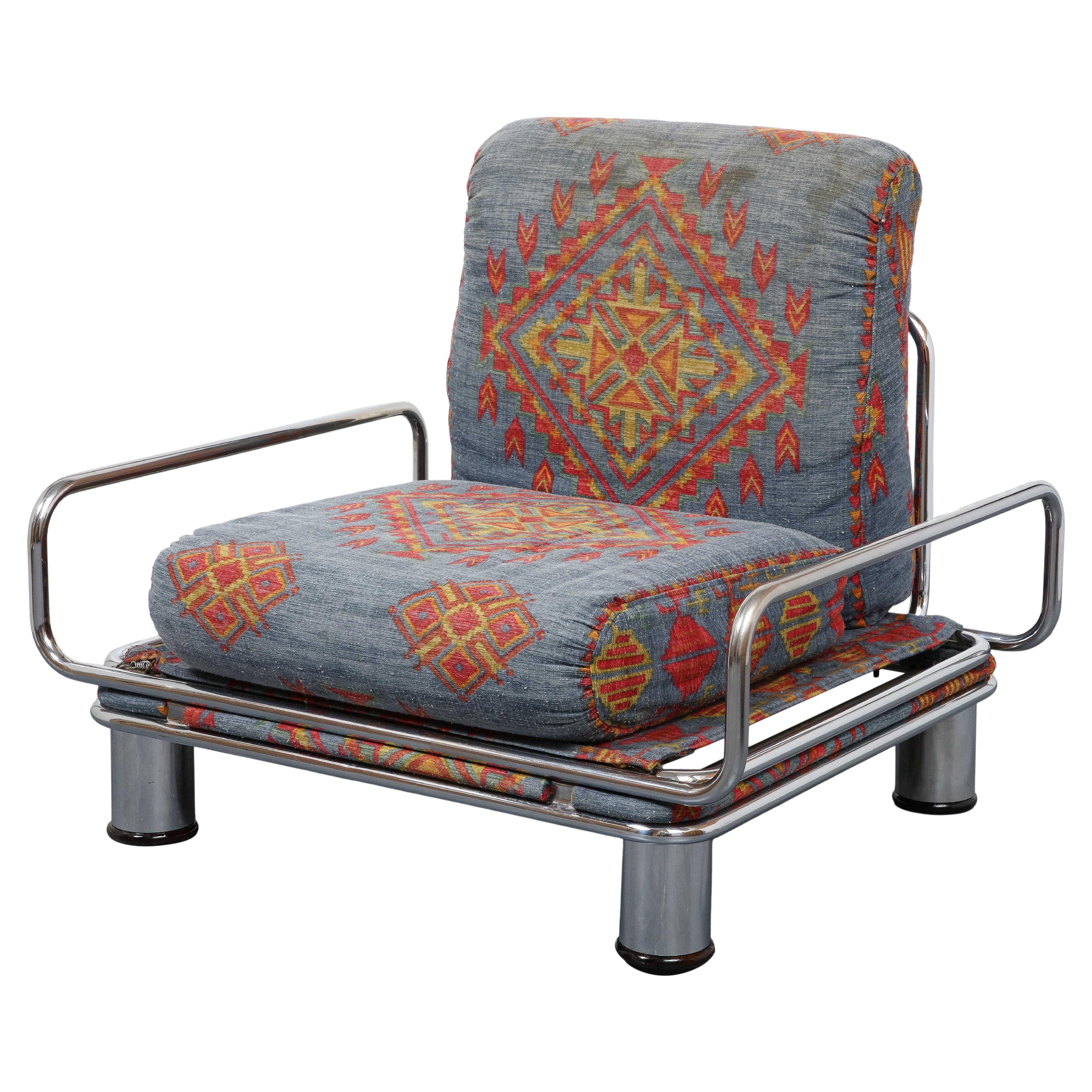 Chrome Metal Lounge Chair with Loose Cushions by Gianfranco Frattini, Italy For Sale