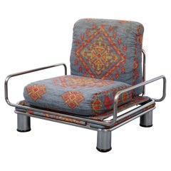 Chrome Metal Lounge Chair with Loose Cushions by Gianfranco Frattini, Italy