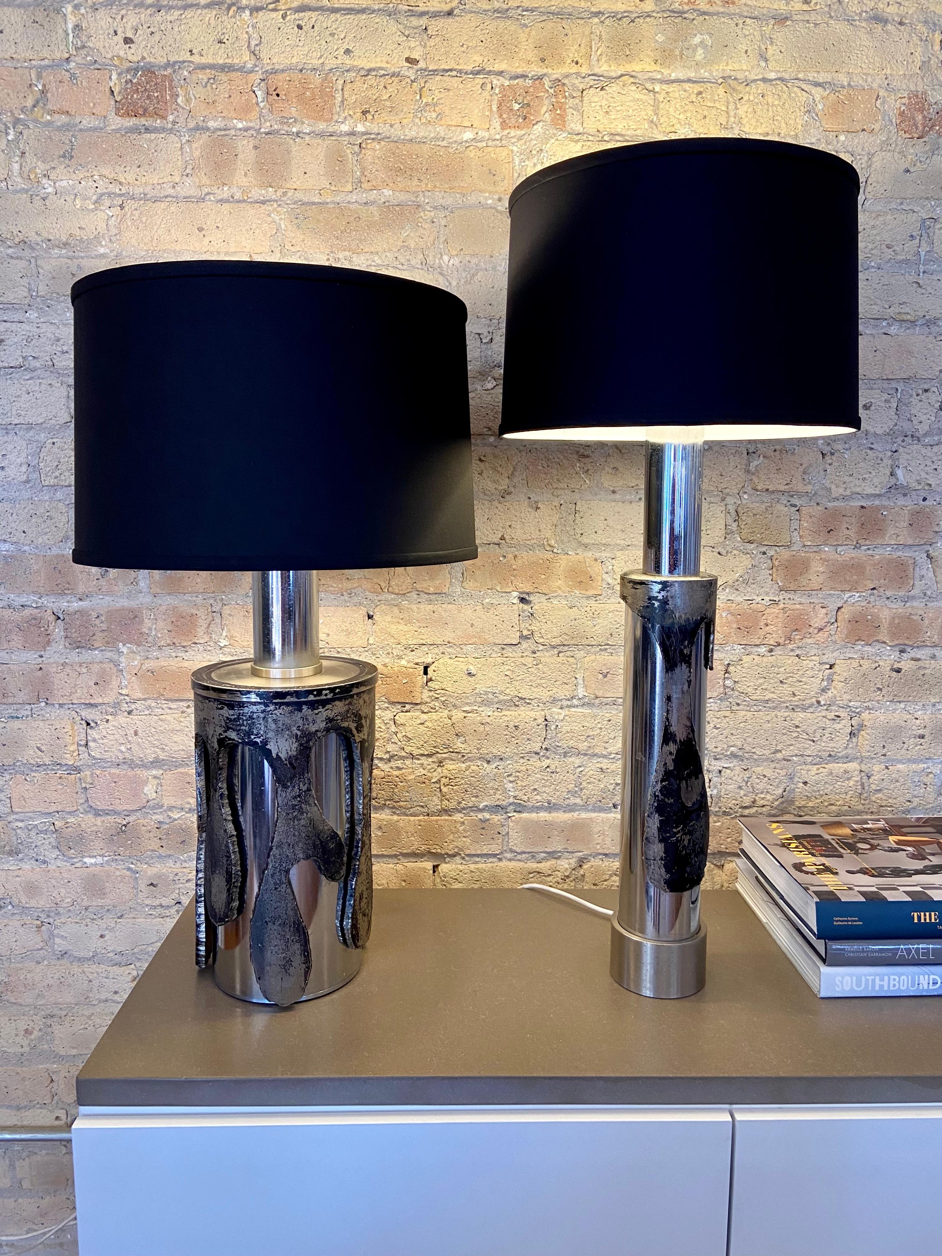 Chrome Metal Pair of Table Lamps by Marcello Fantoni For Sale 2