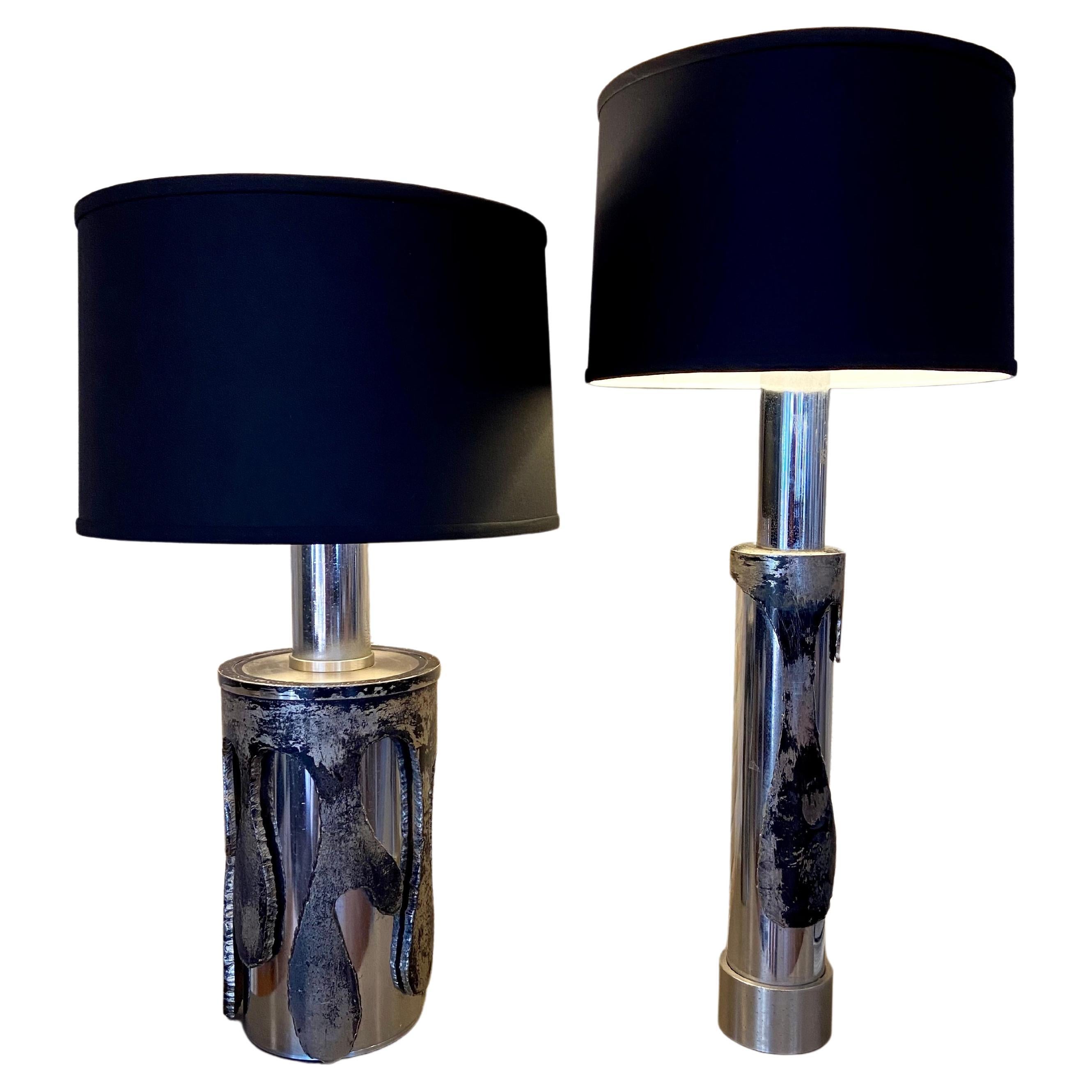 Paar Tischlampen aus verchromtem Metall von Marcello Fantoni im Angebot