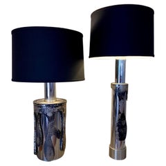 Retro Chrome Metal Pair of Table Lamps by Marcello Fantoni