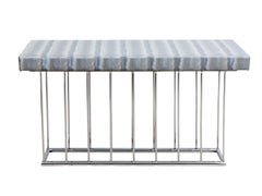 Chrome Mid Century Console Table with Upholstered Top