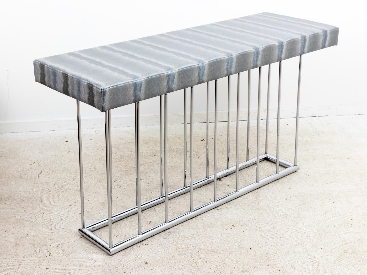 Mid-Century Modern Chrome Mid Century Console Table with Upholstered Top For Sale