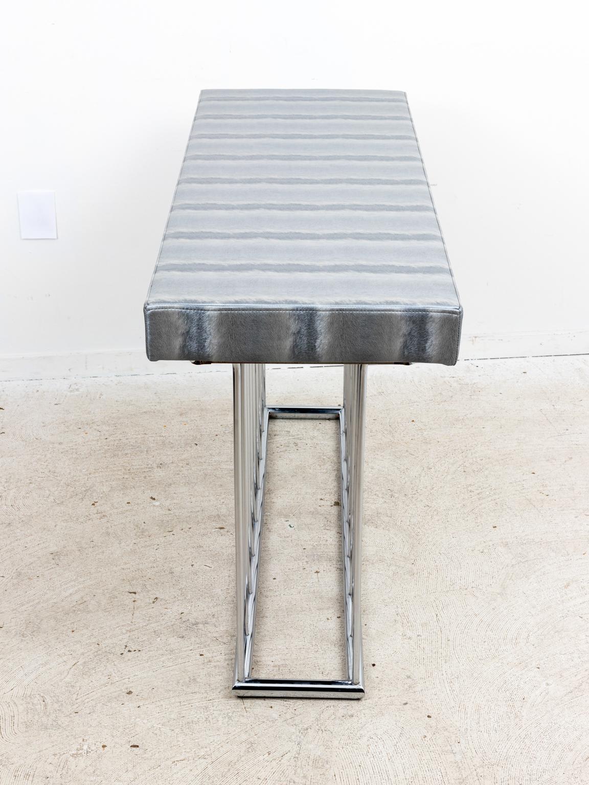 American Chrome Mid Century Console Table with Upholstered Top For Sale