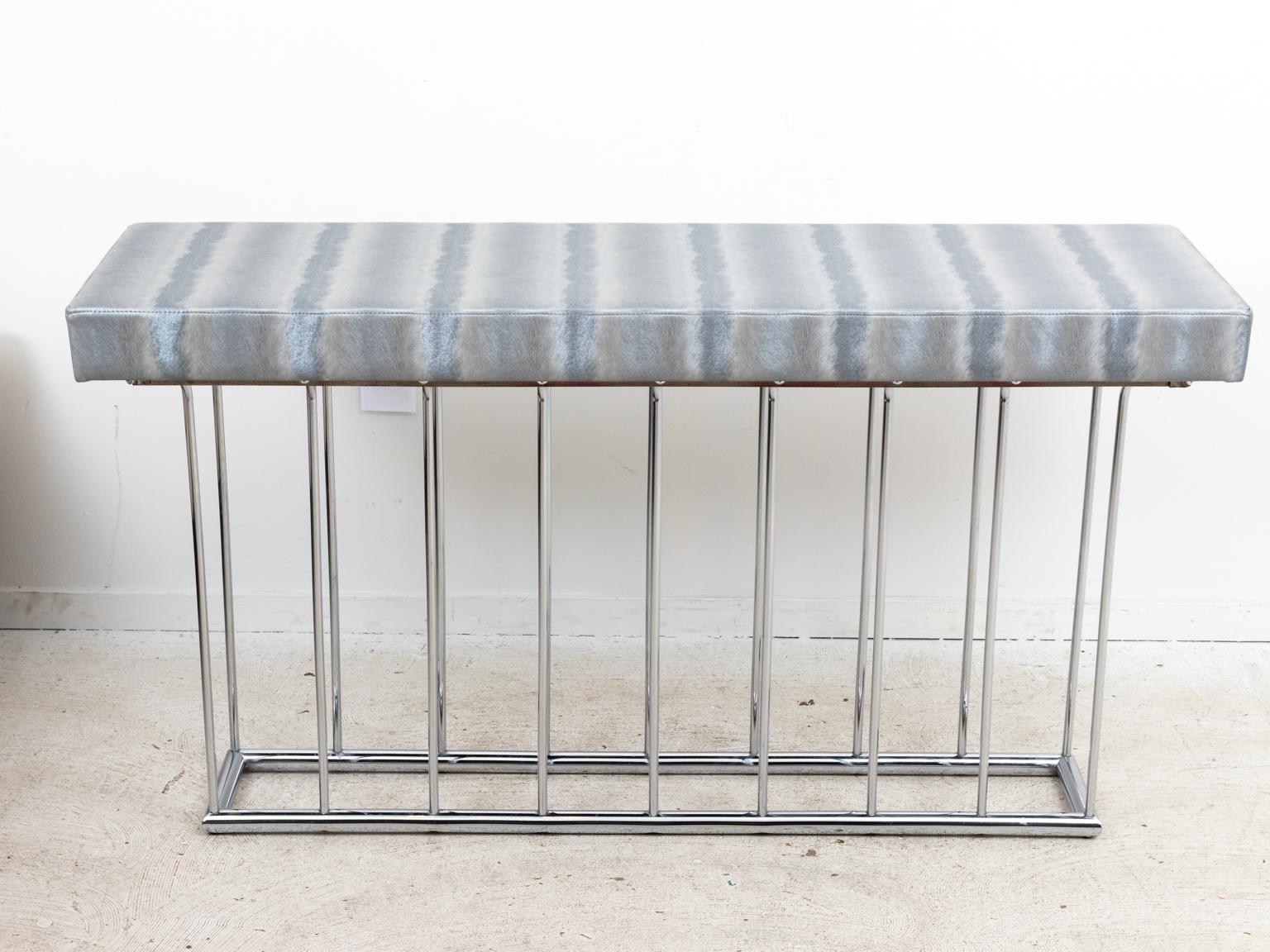 Chrome Mid Century Console Table with Upholstered Top In Good Condition For Sale In New York, NY