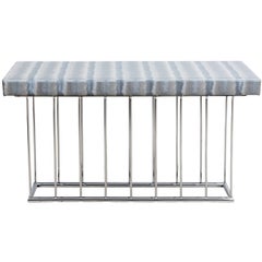 Chrome Mid Century Console Table with Upholstered Top