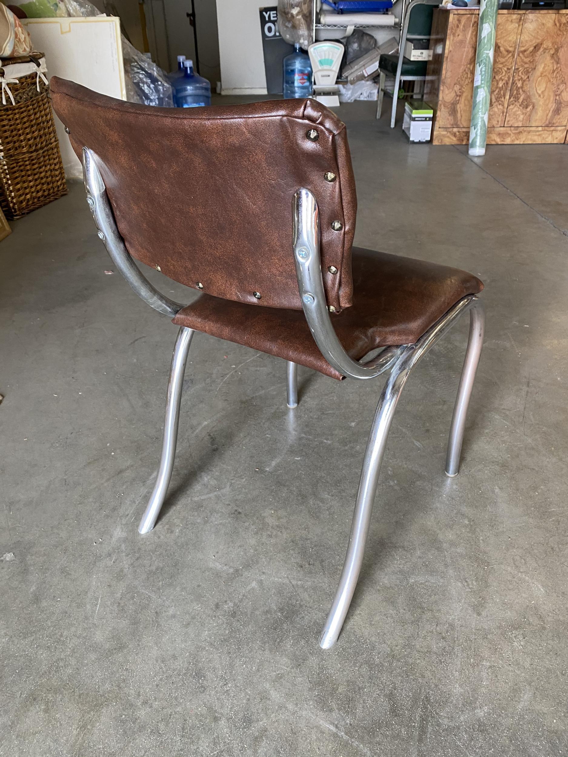 Mid-20th Century Chrome Midcentury Diningroom Soda Shop Style Side Chair, Pair