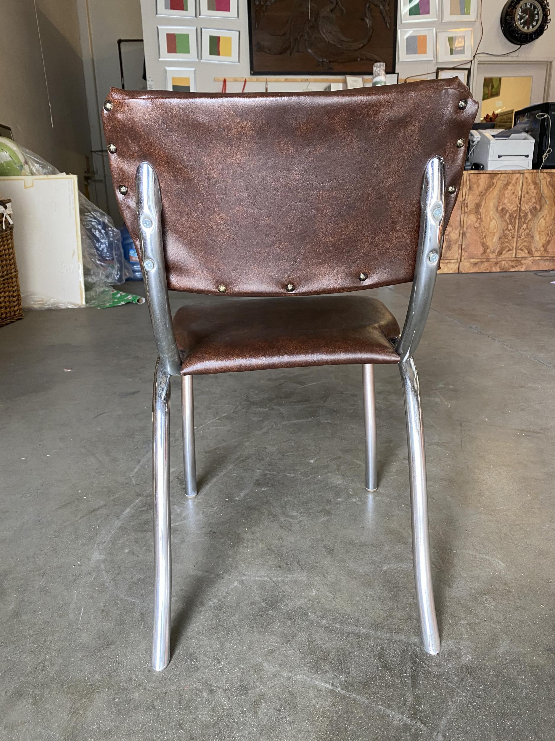 Steel Chrome Midcentury Diningroom Soda Shop Style Side Chair, Pair
