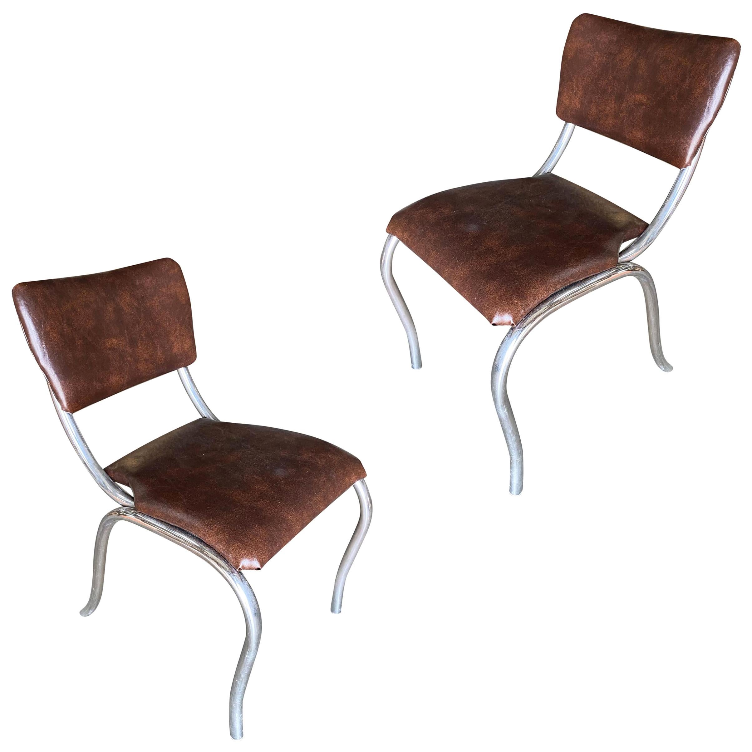 Chrome Midcentury Diningroom Soda Shop Style Side Chair, Pair