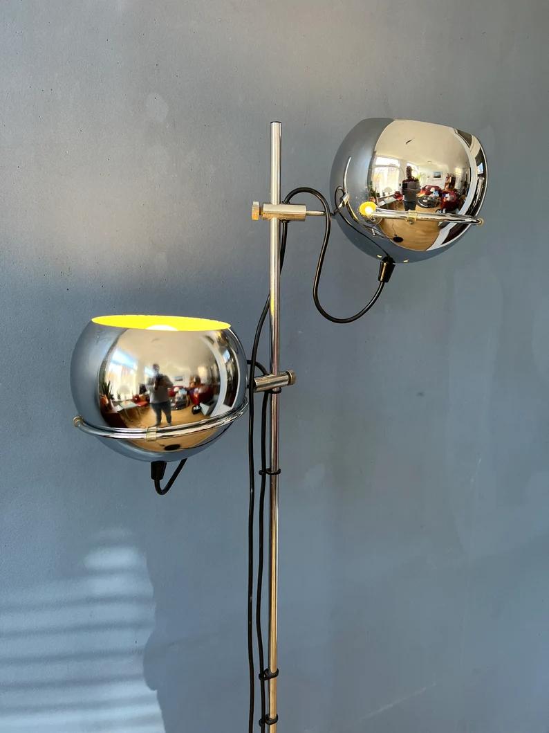 Chrome Mid Century GEPO Eyeball Floor Lamp, 1970s In Good Condition For Sale In ROTTERDAM, ZH