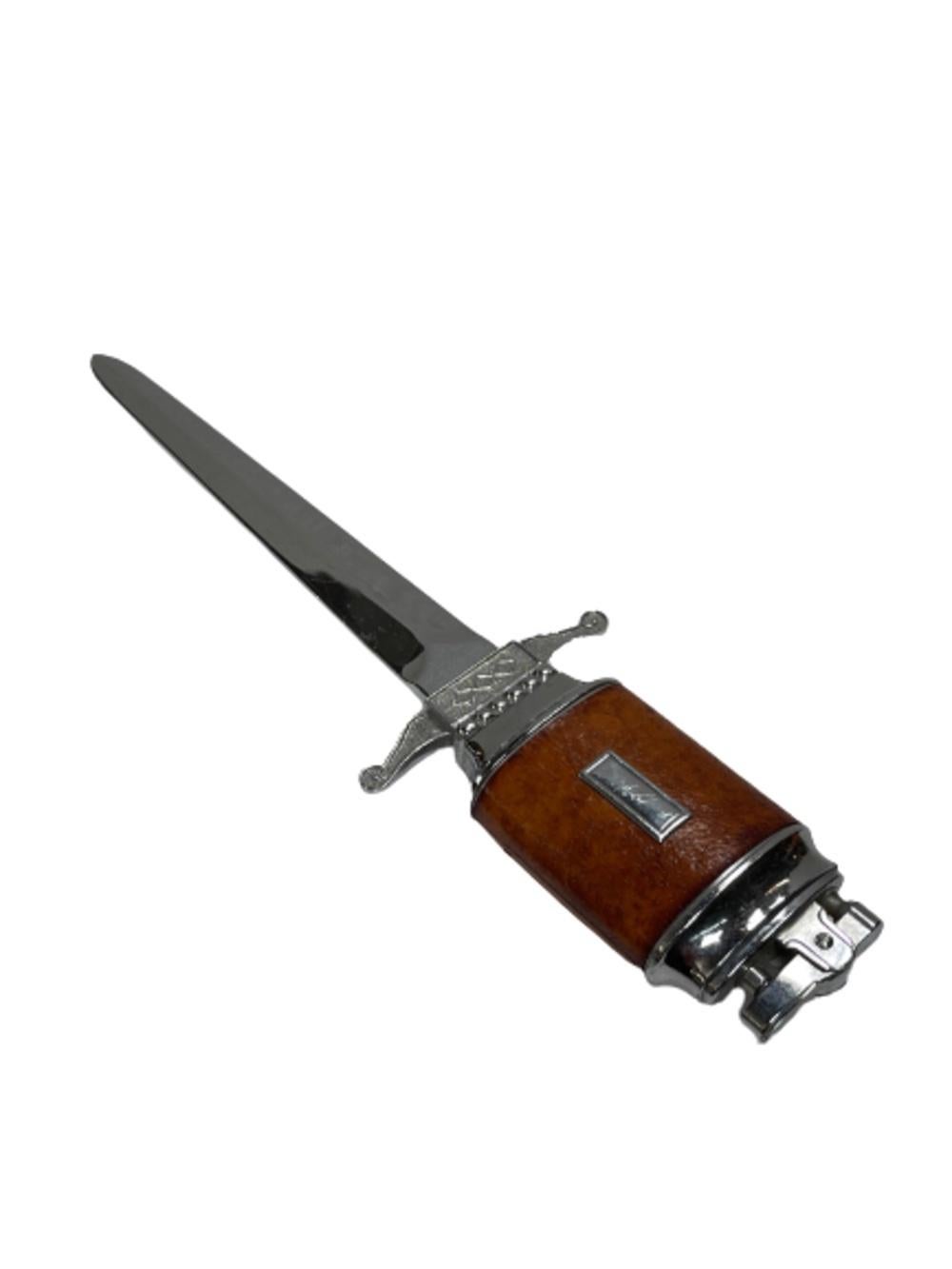 Chrome Midcentury Leather Wrapped Letter Opener Lighter For Sale 4