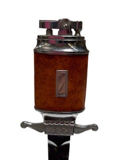 Chrome Midcentury Leather Wrapped Letter Opener Lighter