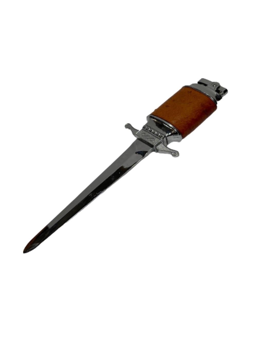 Chrome Midcentury Leather Wrapped Letter Opener Lighter For Sale 1