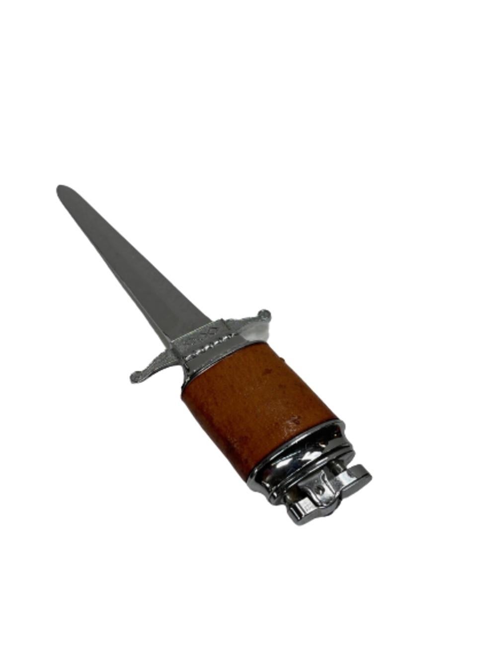 Chrome Midcentury Leather Wrapped Letter Opener Lighter For Sale 2