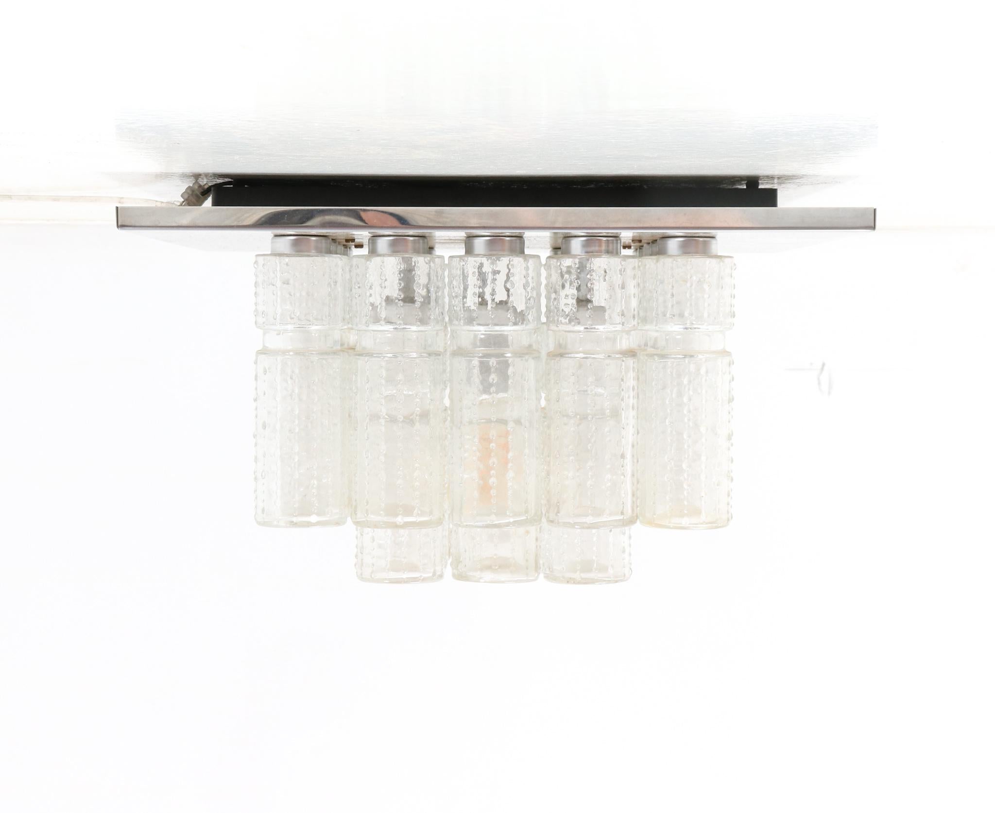 Blown Glass Chrome Mid-Century Modern Flush Mount Ceiling Light by Boris Tabacoff, 1970s For Sale