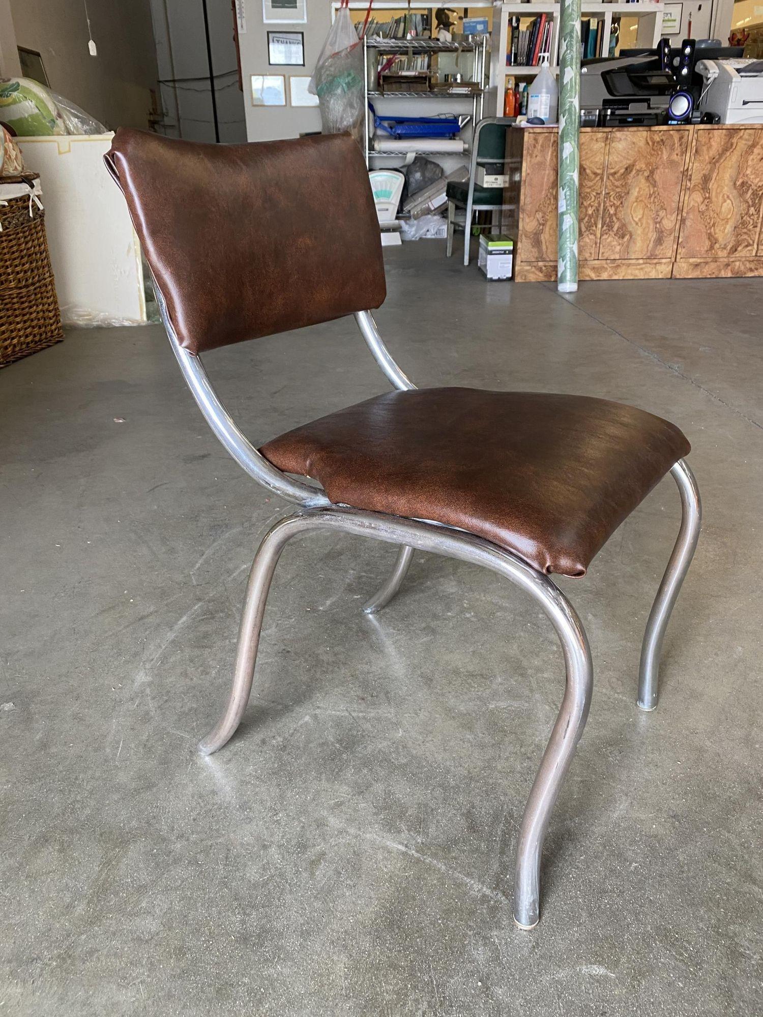 Chrome Midcentury Diningroom Soda Shop Style Side Chair, Pair In Excellent Condition For Sale In Van Nuys, CA
