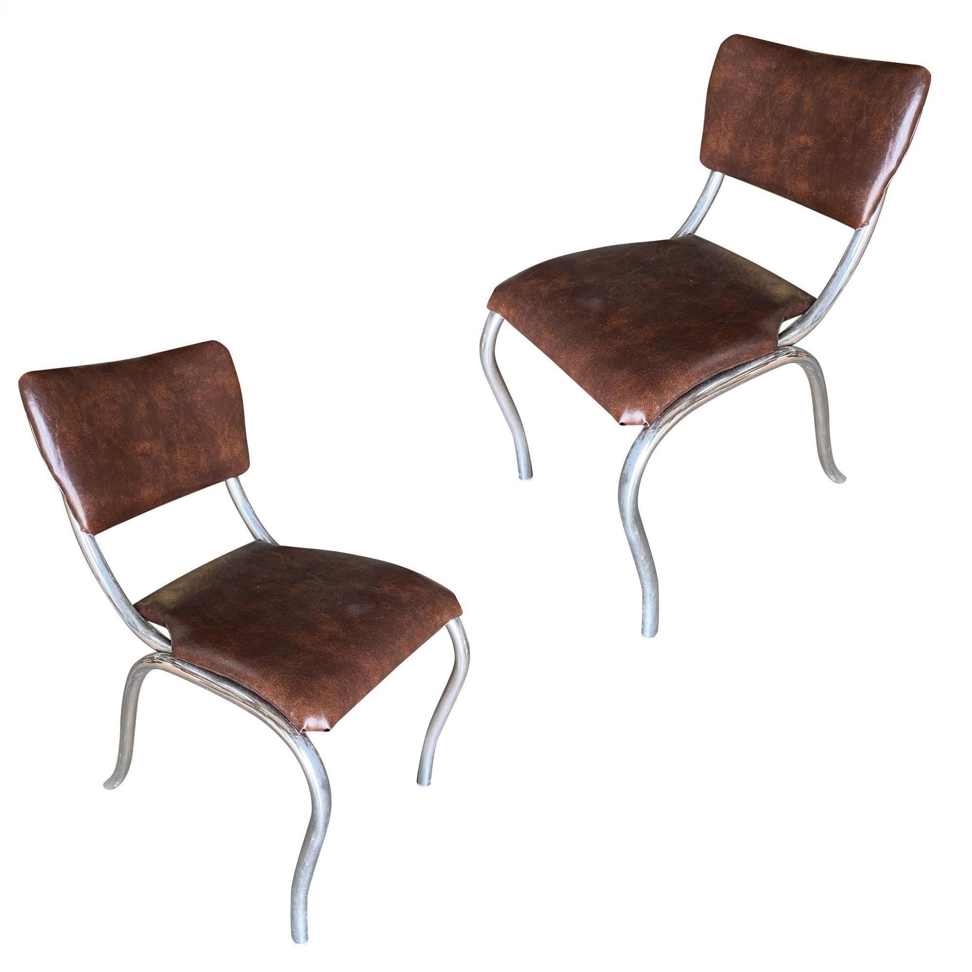 Chrome Midcentury Diningroom Soda Shop Style Side Chair, Pair For Sale 2