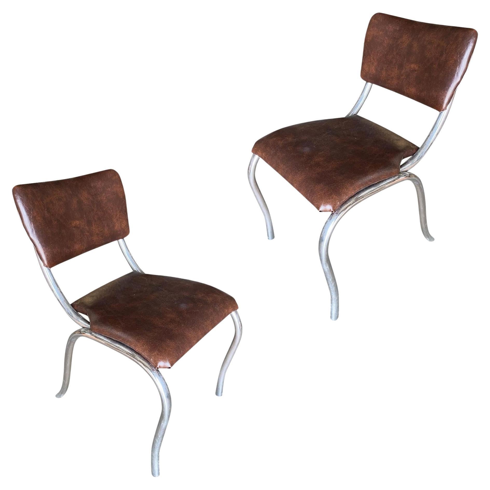 Chrome Midcentury Diningroom Soda Shop Style Side Chair, Pair For Sale