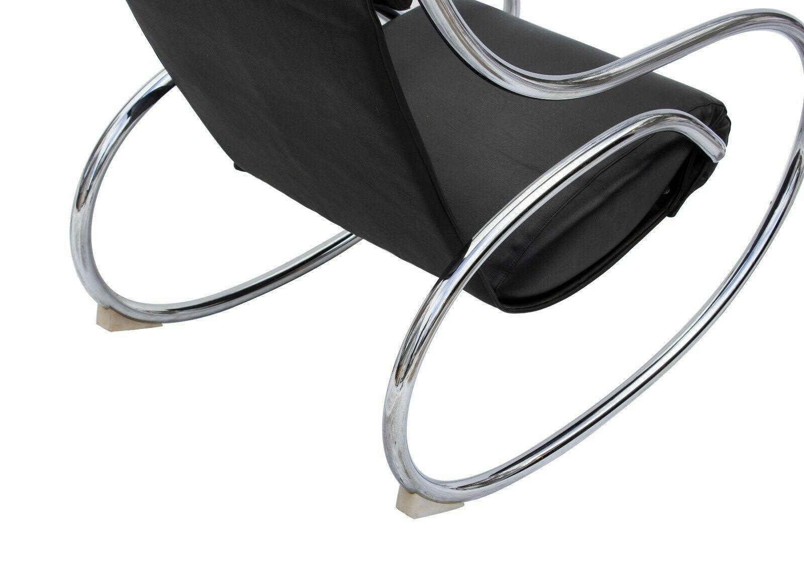 Faux Leather Chrome Midcentury Modern Rocking Chair