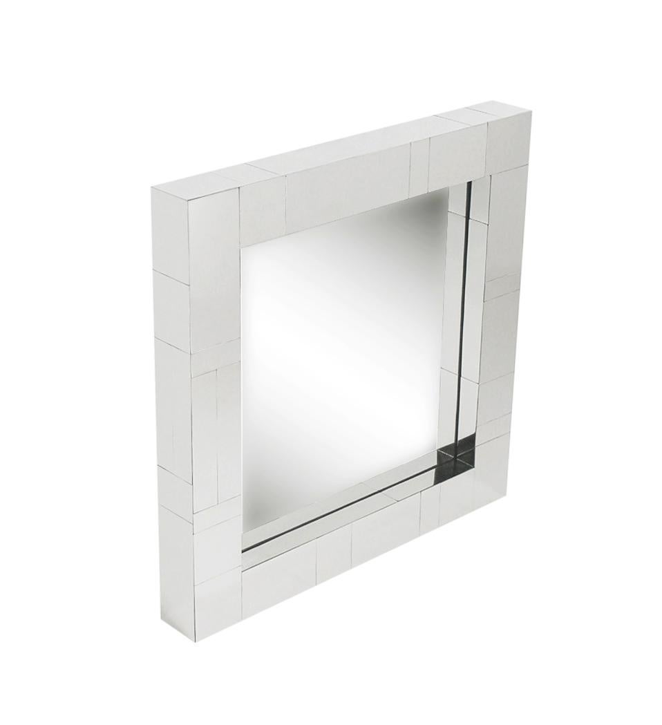 North American Chrome Midcentury Square Cityscape Mirrors in the Style of Paul Evans For Sale