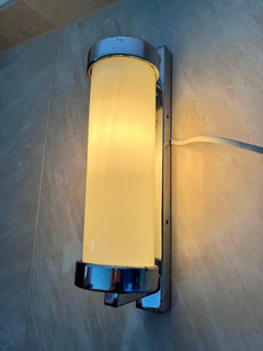 Chrome milk glass  Bauhaus / Functionalist Wall Lamp - 1930s