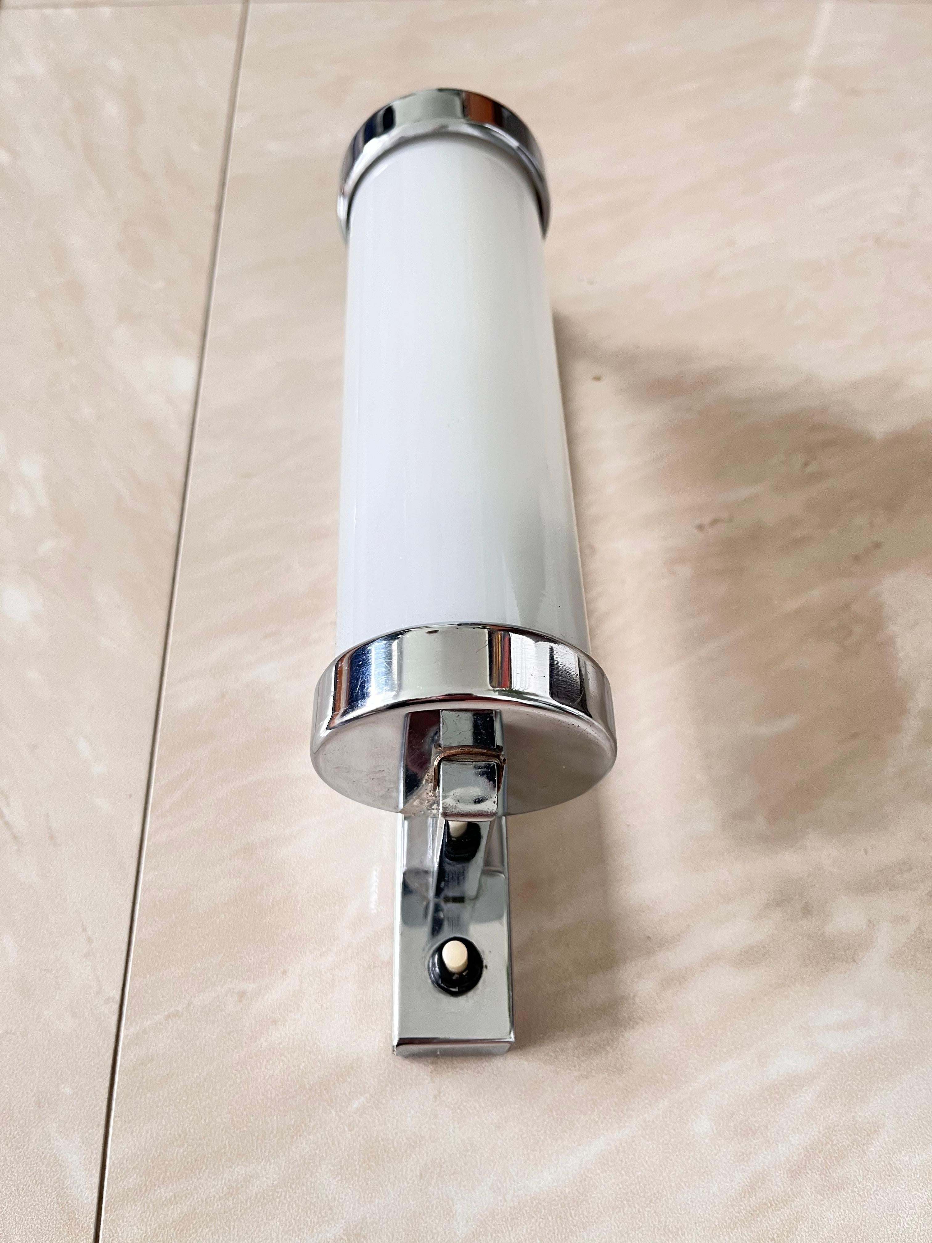 Mid-20th Century Chrome milk glass  Bauhaus / Functionalist Wall Lamp - 1930s For Sale