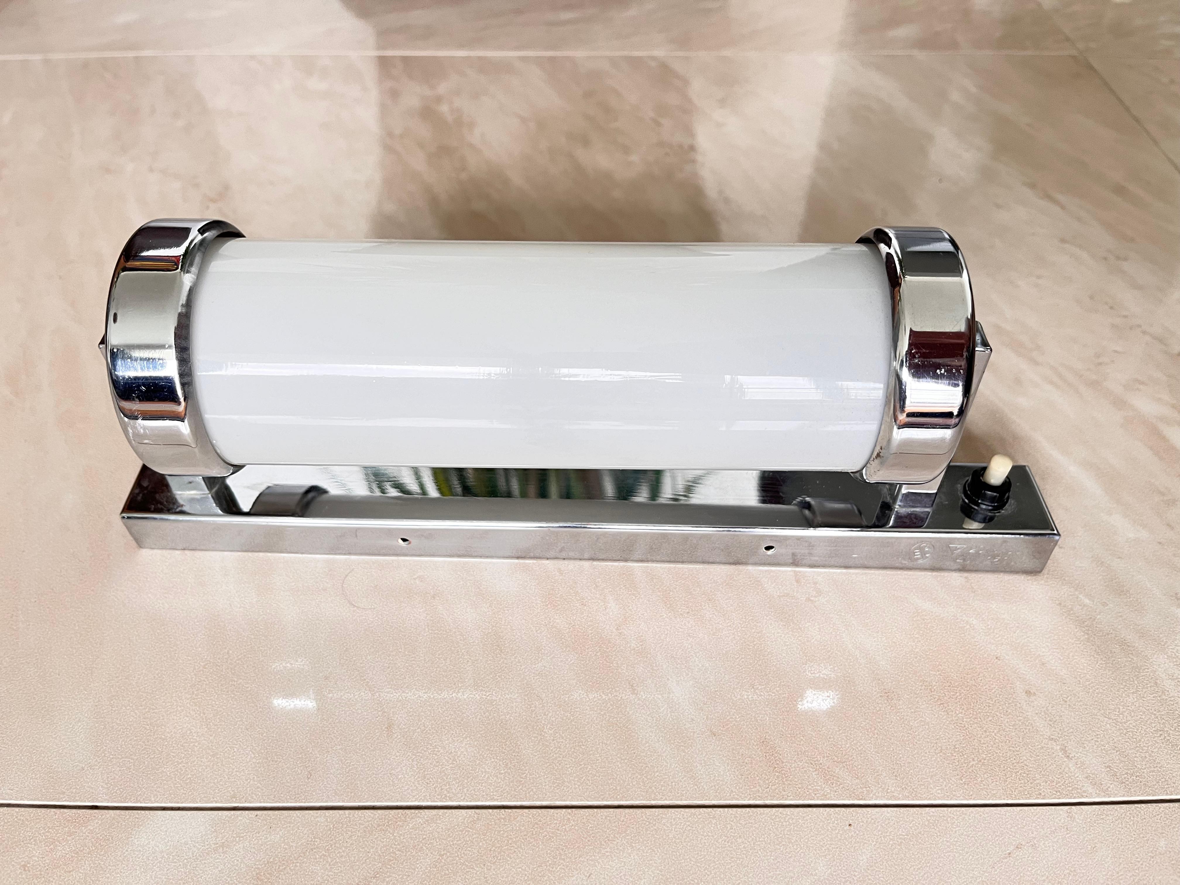 Milk Glass Chrome milk glass  Bauhaus / Functionalist Wall Lamp - 1930s For Sale