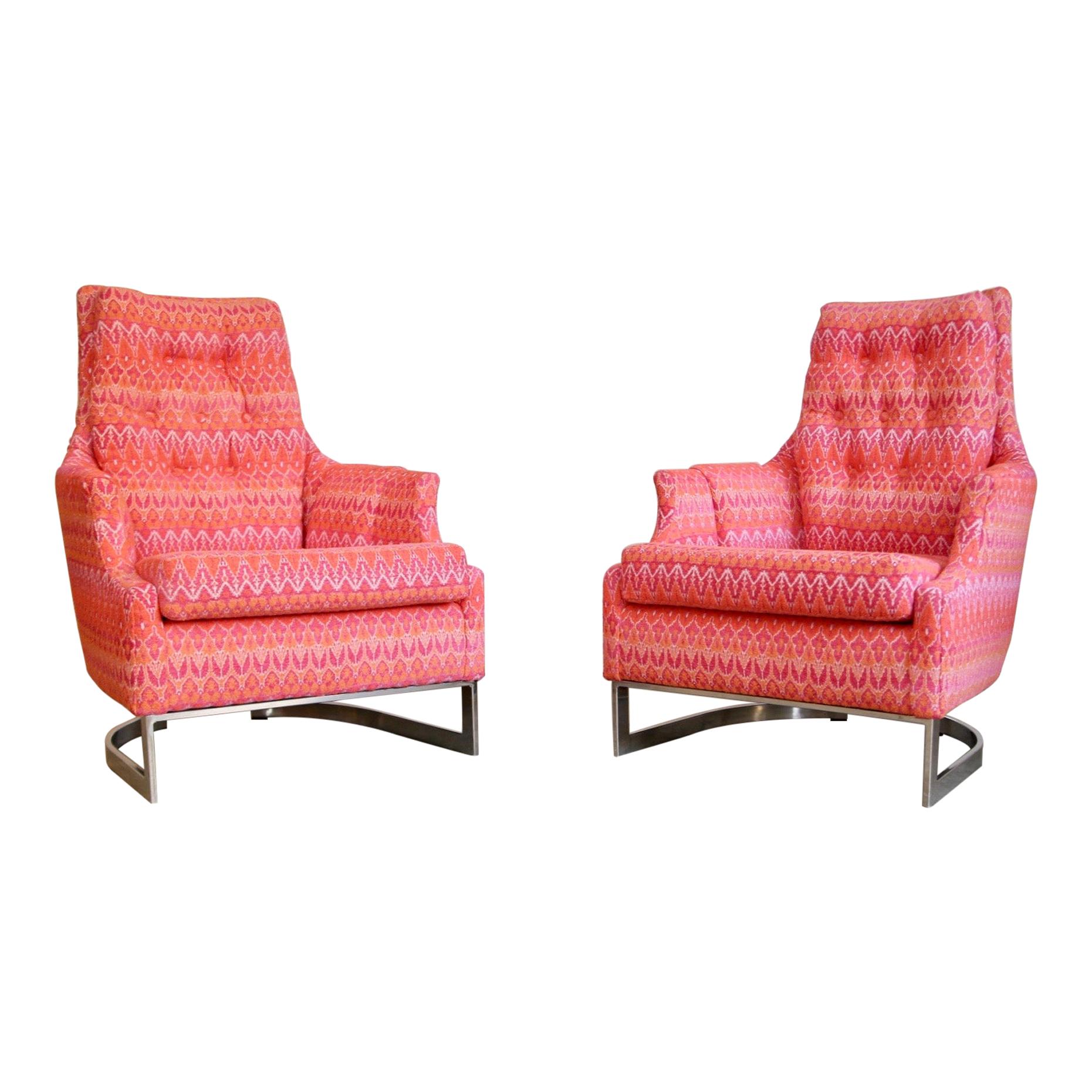 Chrome Milo Baughman Reupholstered Lounge Chairs