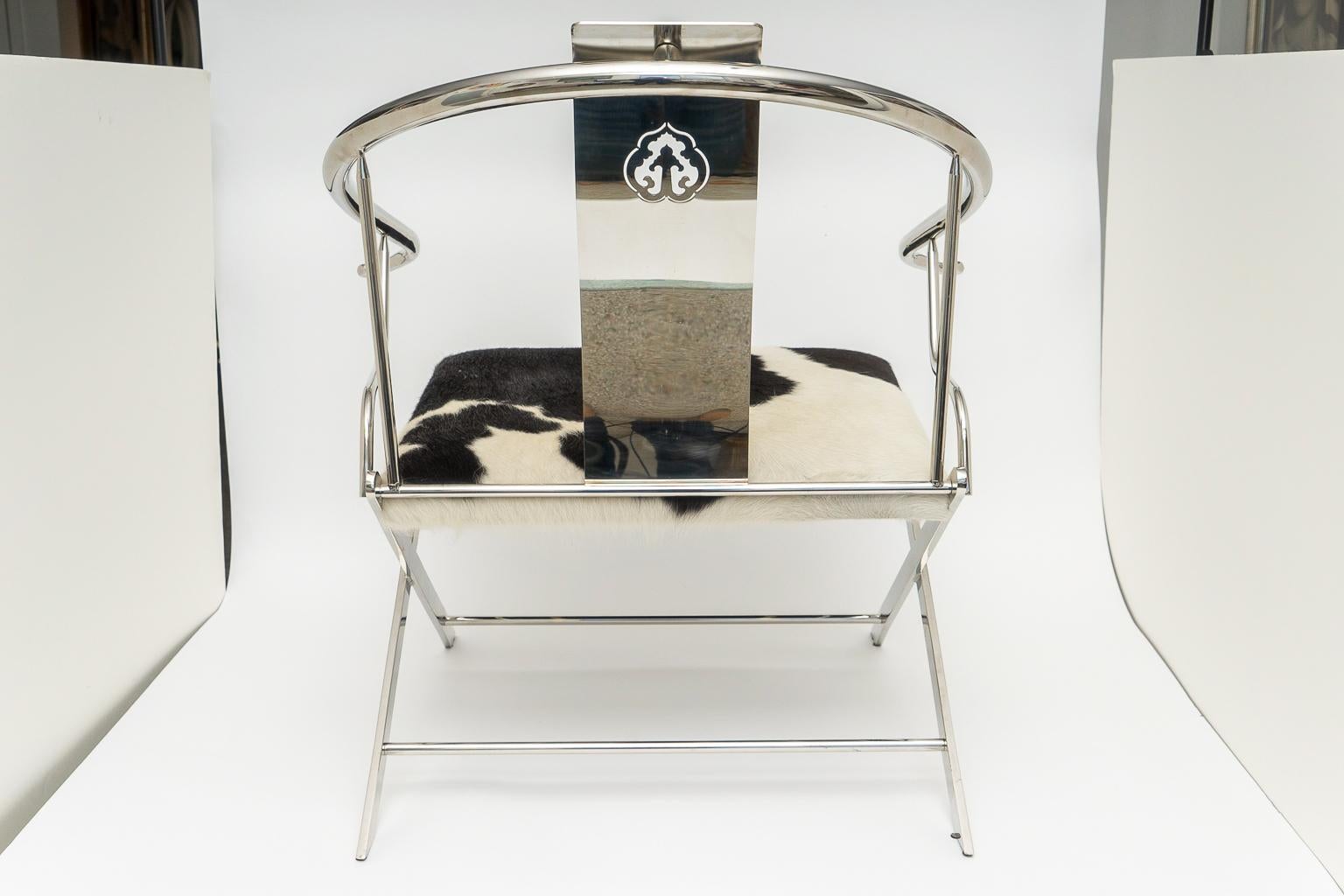 American Chrome Ming Style Horseshoe Back Armchair For Sale