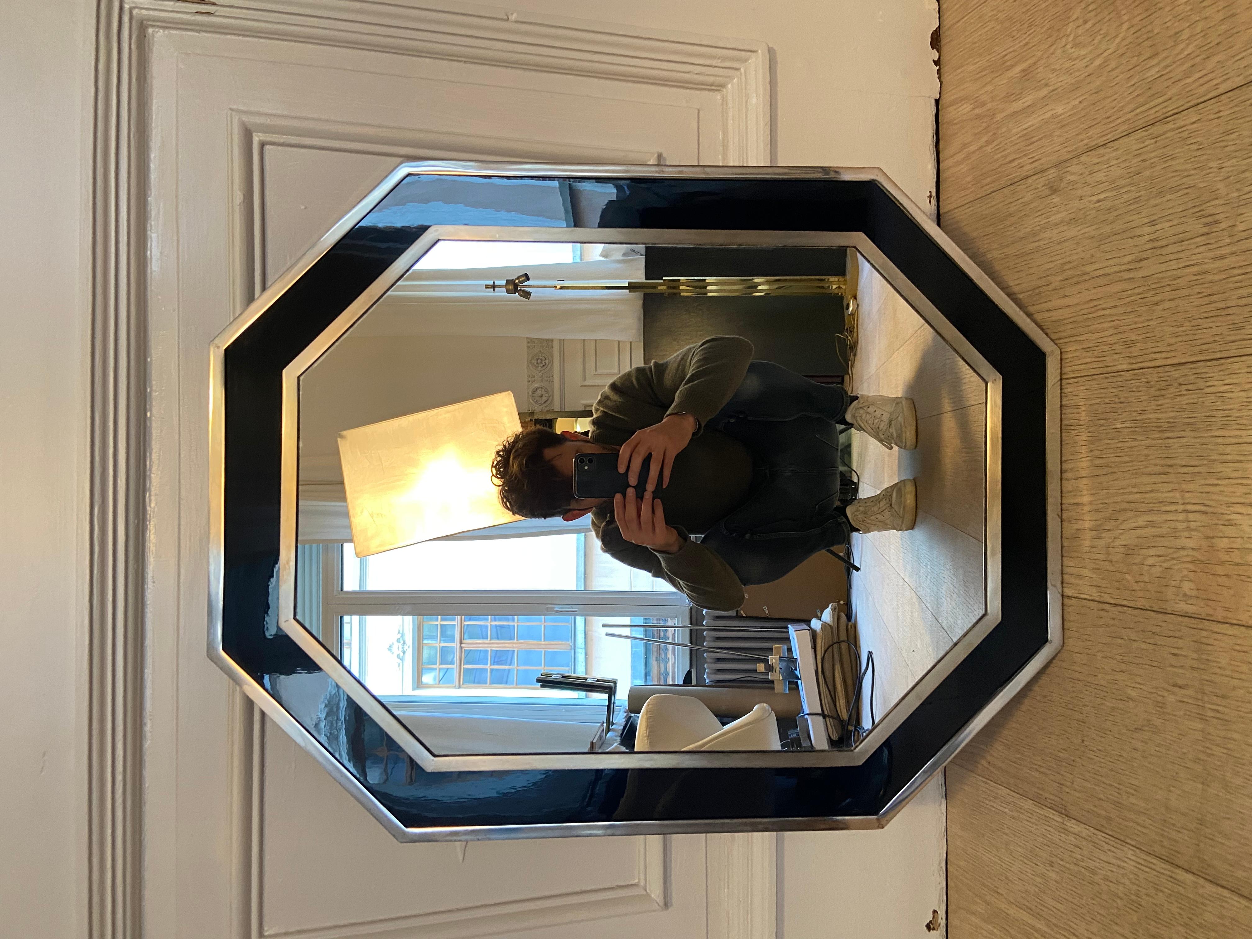 20th Century Chrome Mirror and Blue Lacquer, 1970s For Sale
