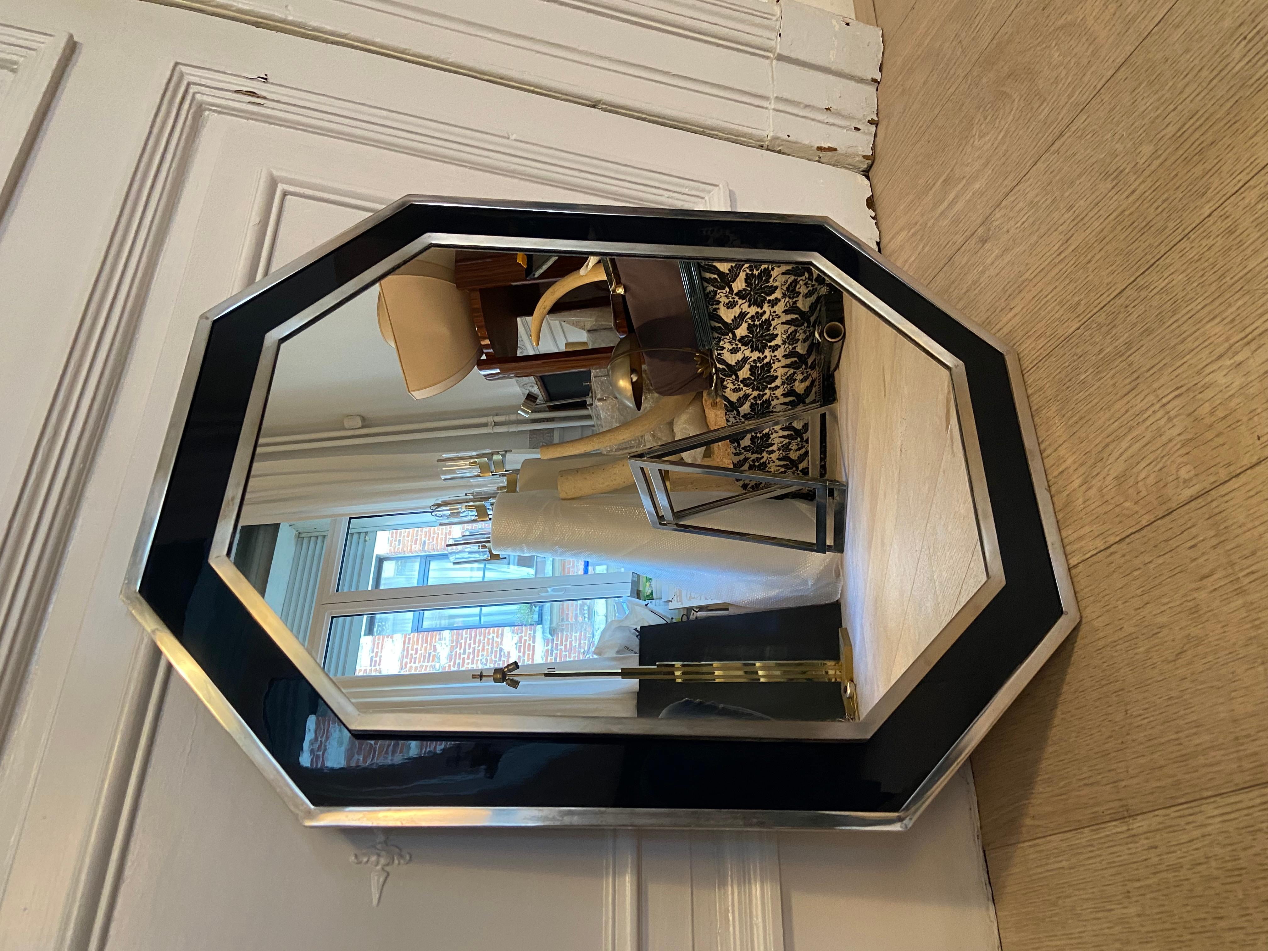 Chrome Mirror and Blue Lacquer, 1970s For Sale 1